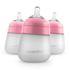 Nanobébé Flexy bottle front view in pink, 9oz, for everyday feeding.