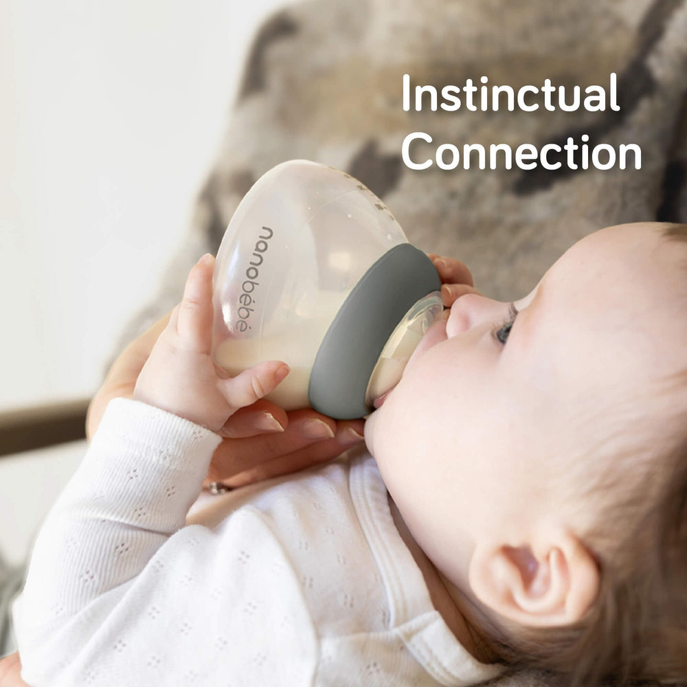 Nanobébé bottle set in pink/grey for on-the-go feeding.
