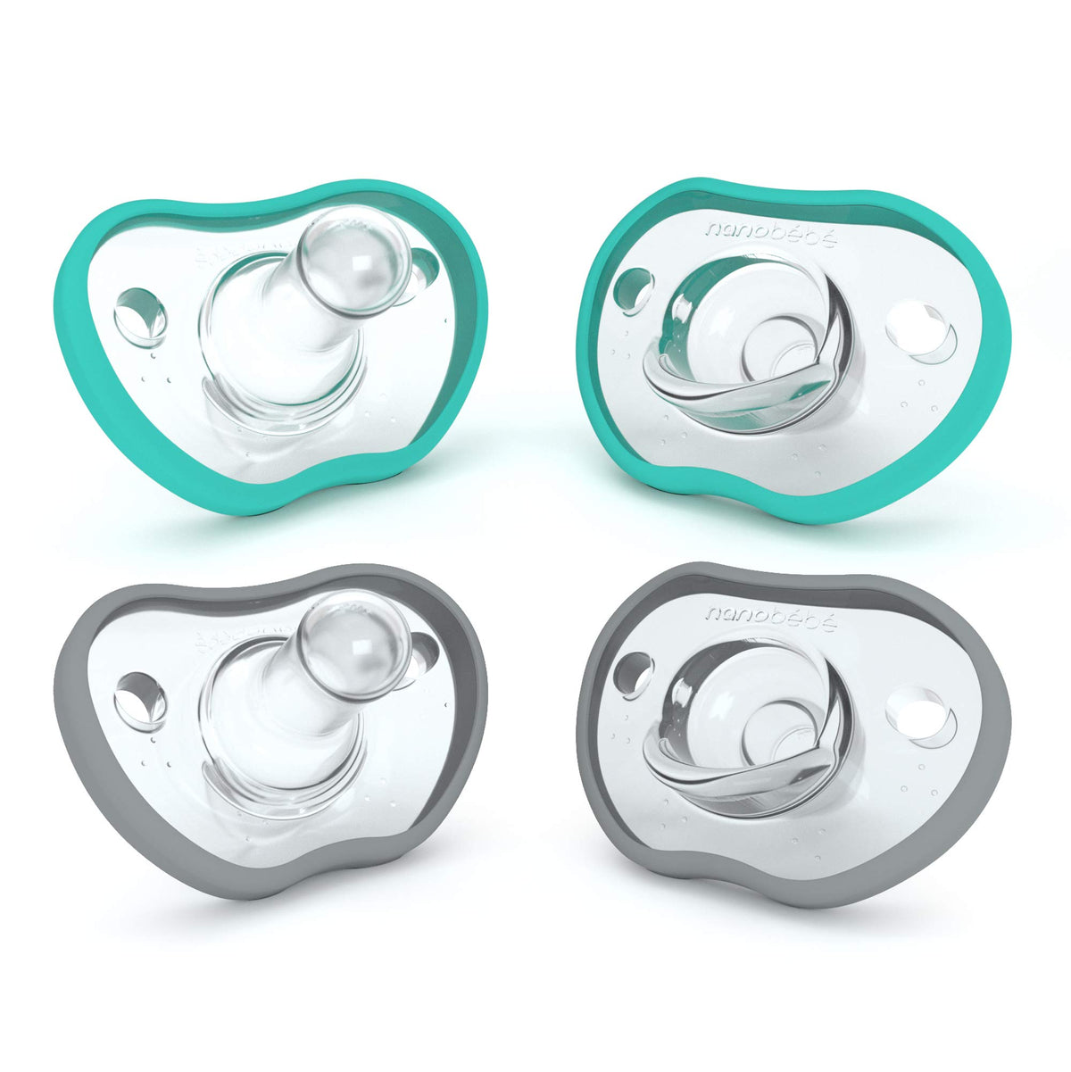 Nanobébé pacifier 0-3 month orthodontic teal grey for gentle soothing.