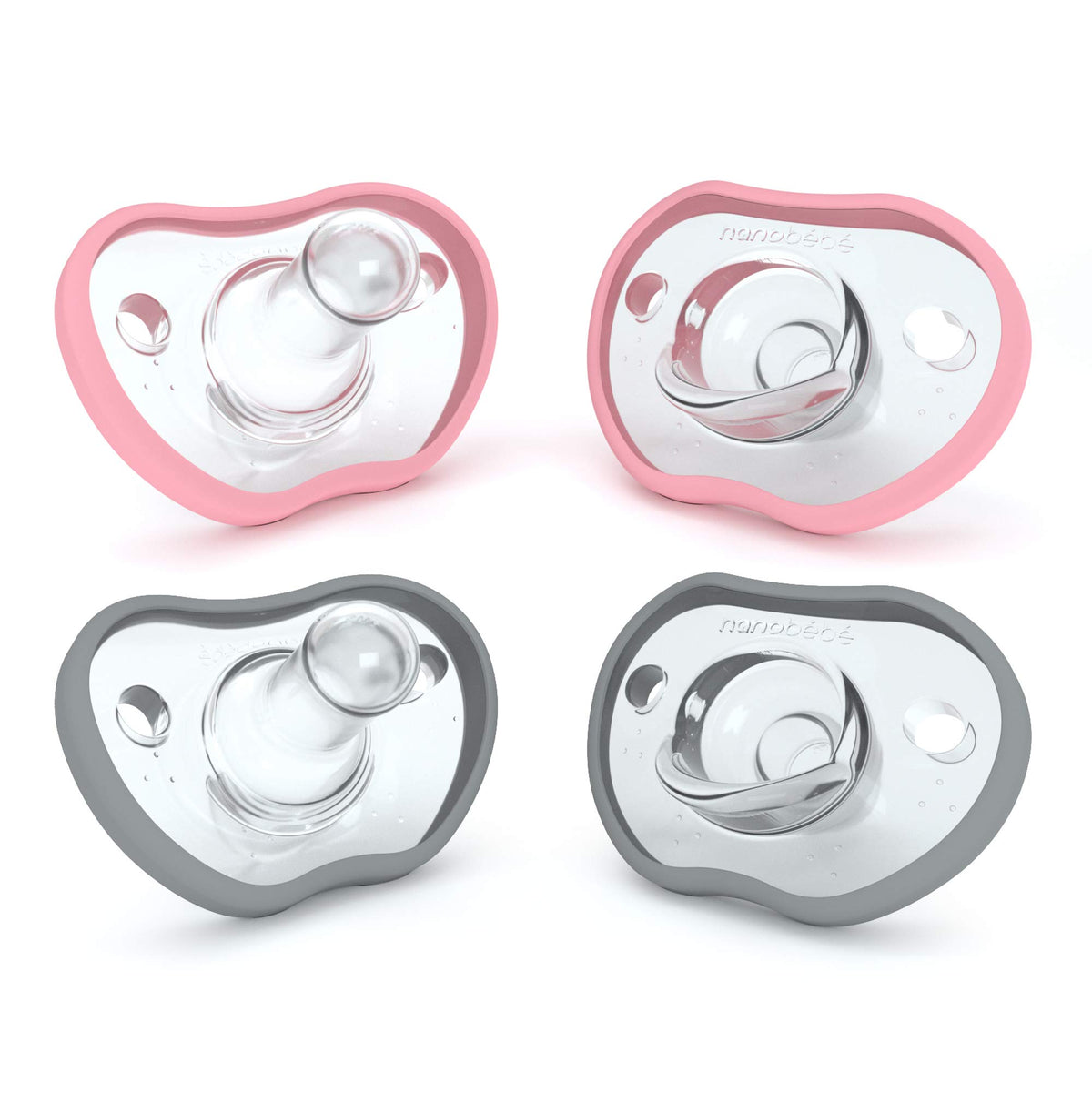 Nanobébé pacifier orthodontic 0-3 month pink grey fits gentle baby cheeks for calm feeding