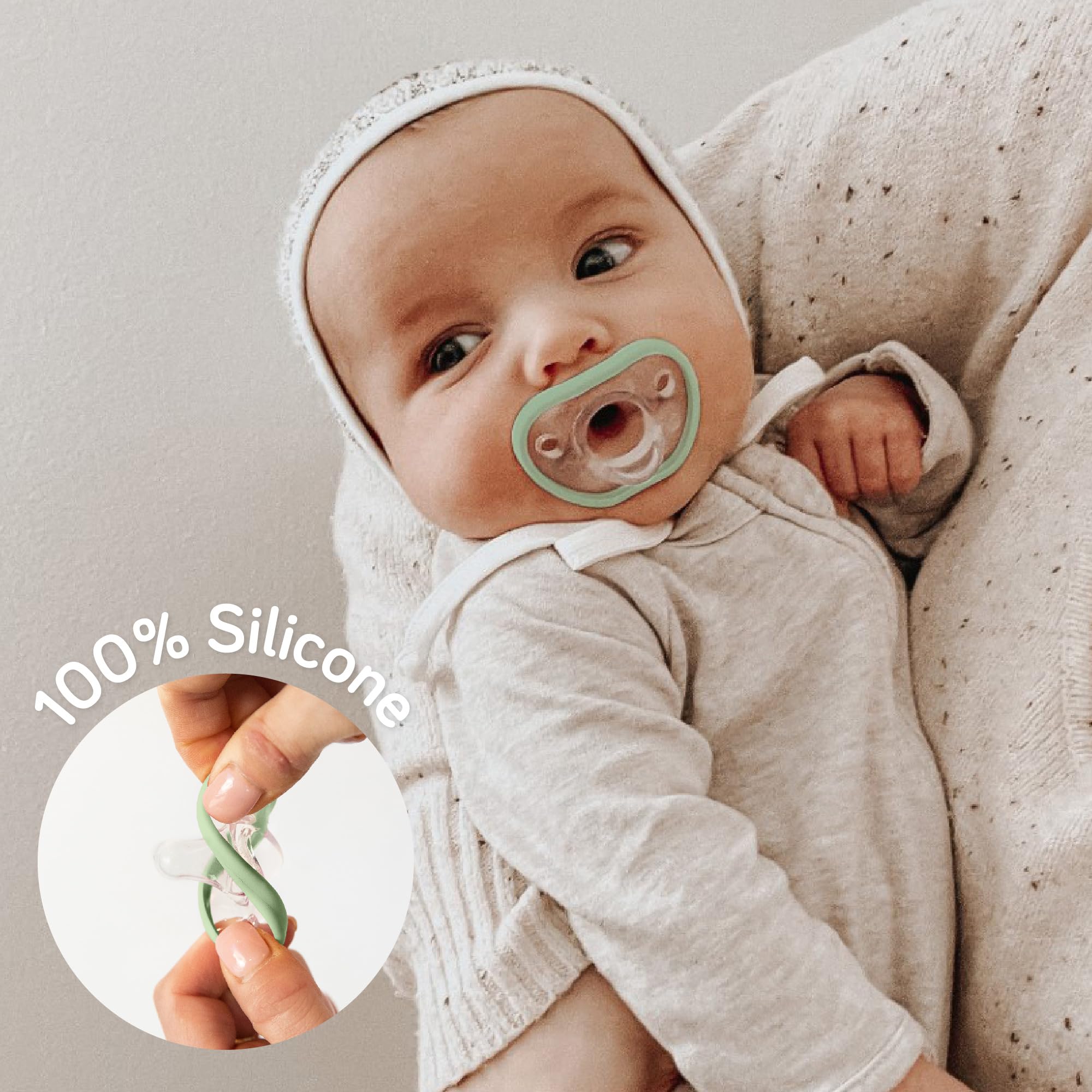 Nanobébé pacifiers in sage for soothing comfort during quiet moments