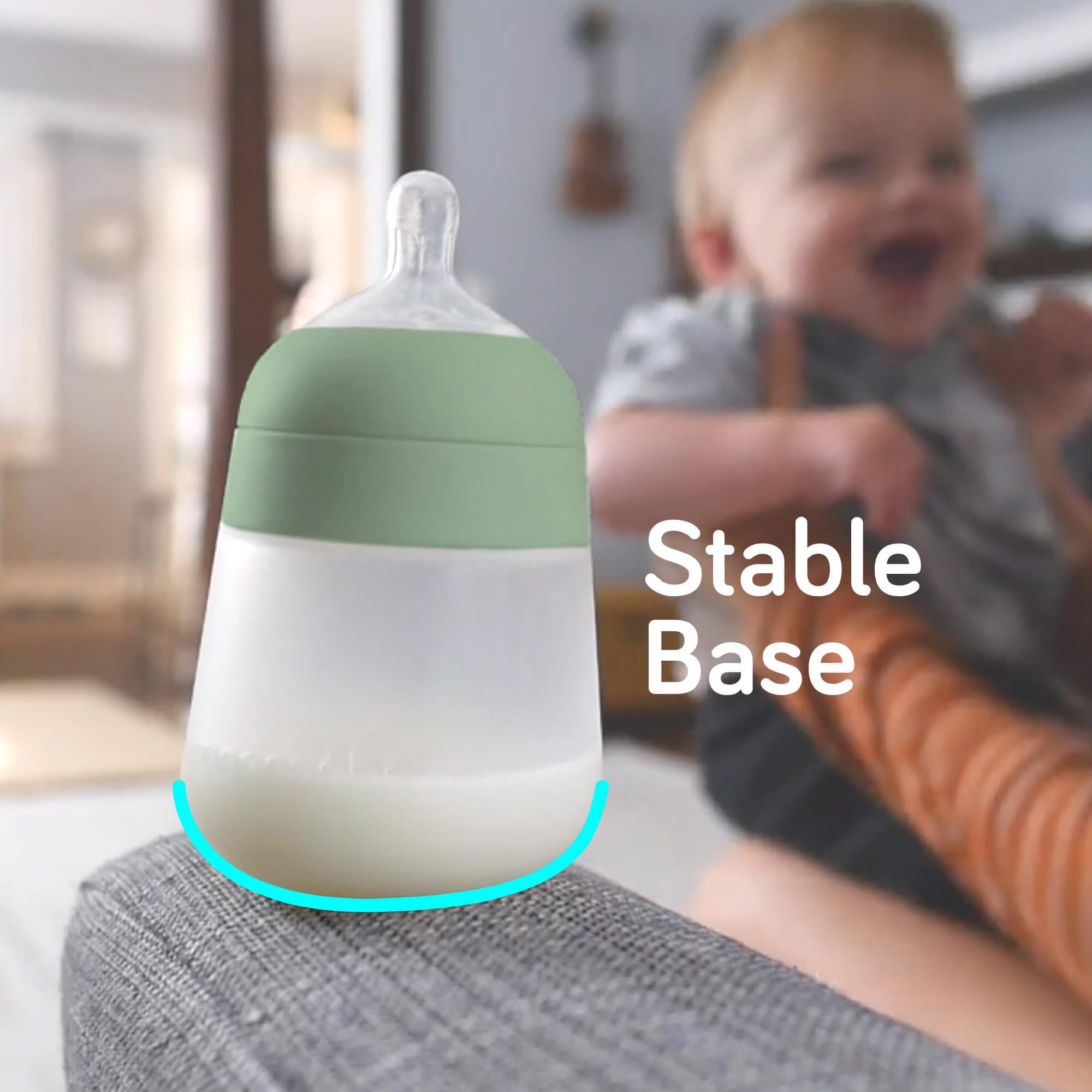 Nanobébé silicone bottle close-up reveals smooth texture and flexible nipple