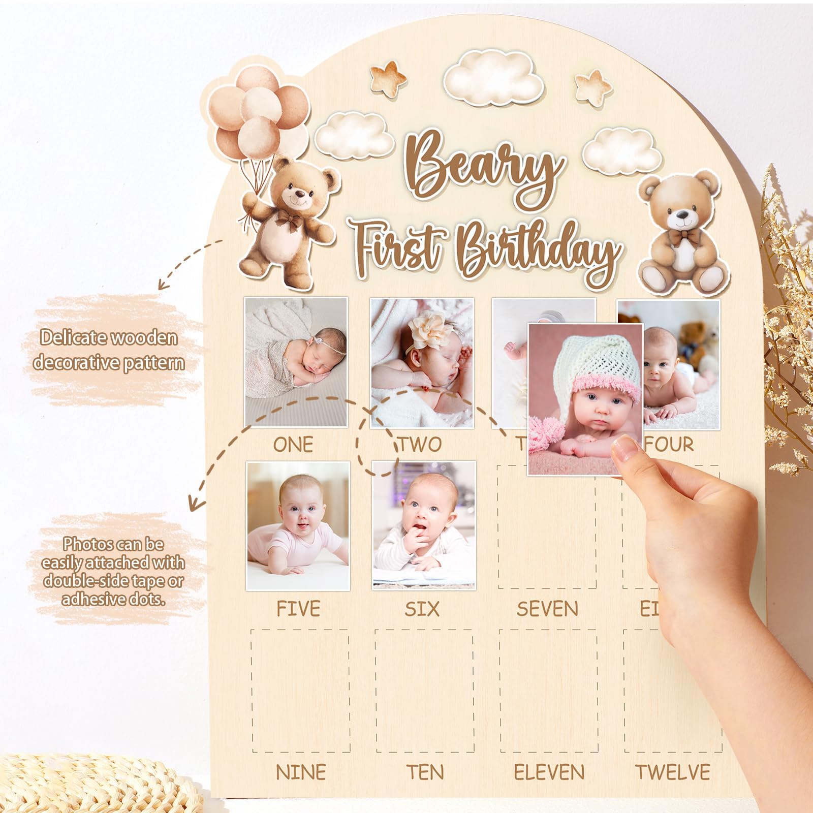 Naozinebi 12-month milestone photos frame displays a first-year timeline of growth