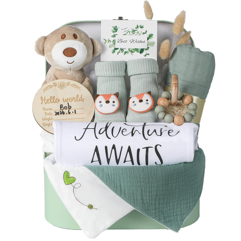 Naozinebi baby gift set box in sage green, ideal for newborn gifting