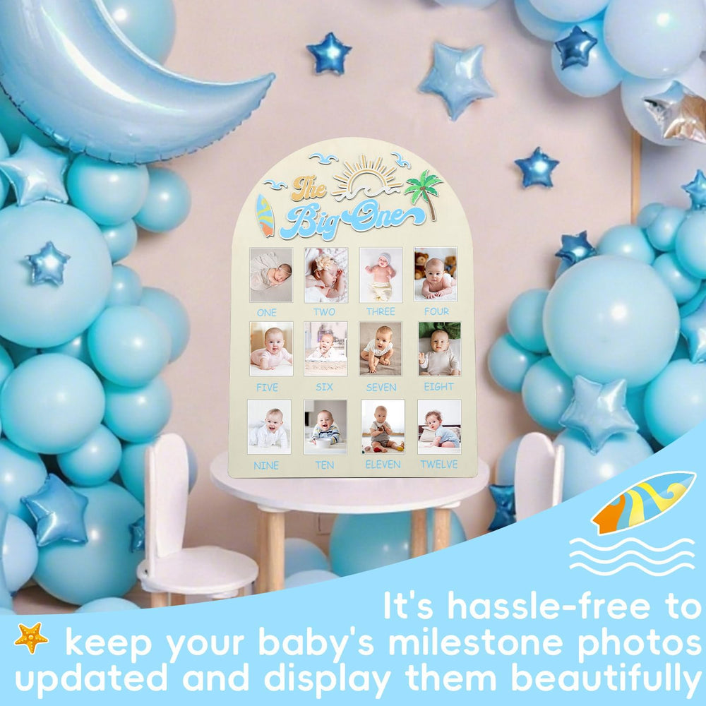 Naozinebi beach-themed board doubles as party decor.