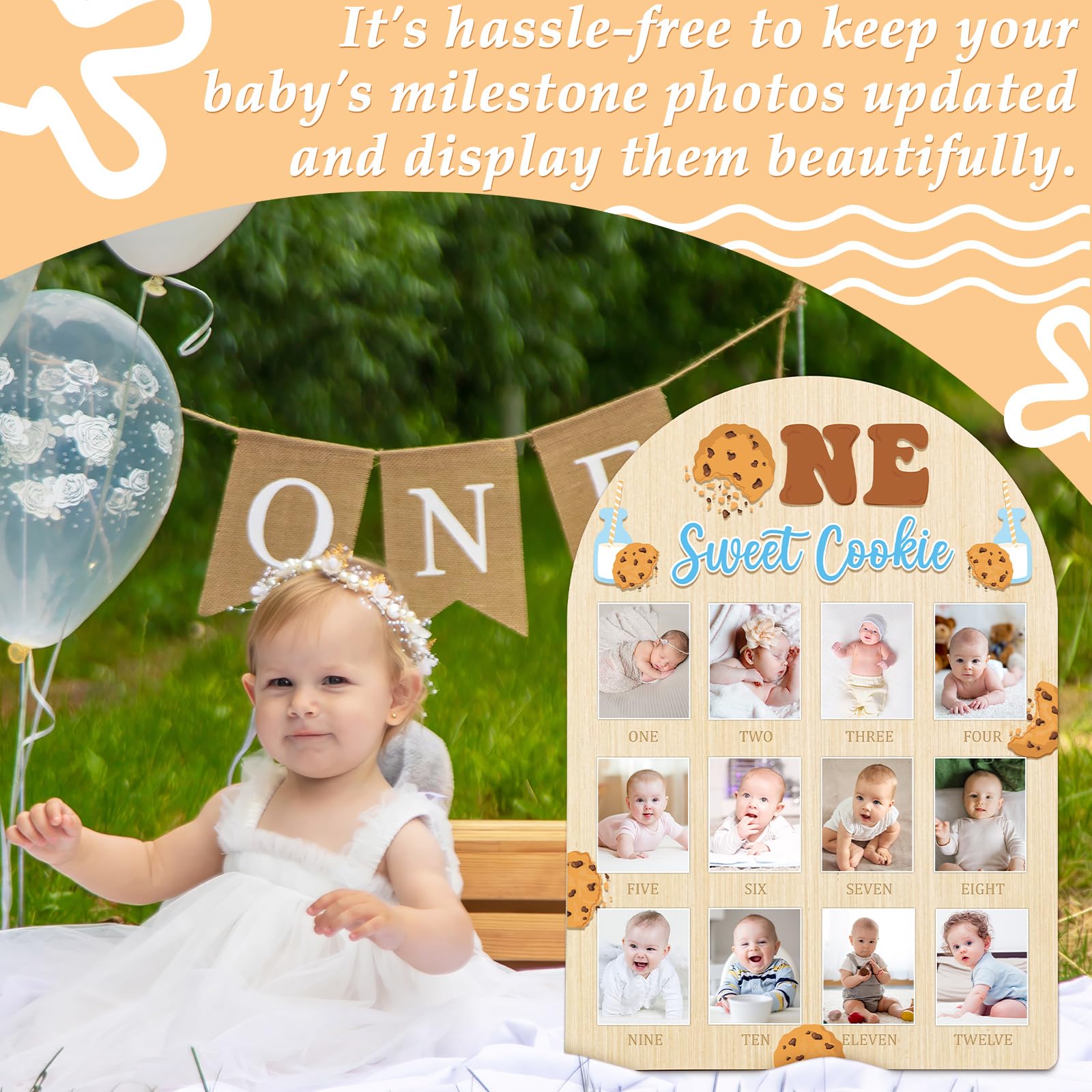 Naozinebi cookie and milk keepsake banner captures growth milestones
