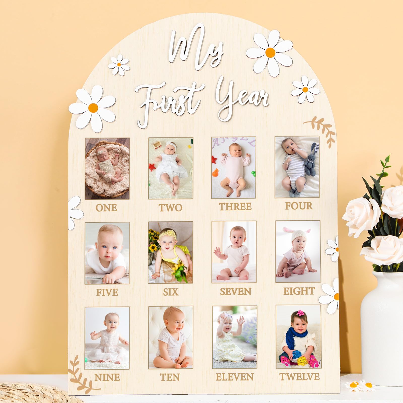 Naozinebi Daisy First Year Board front view showing overall layout and keepsake feel