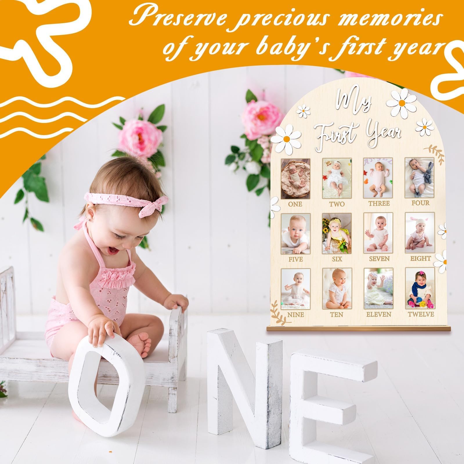 Naozinebi Daisy Wooden Sign close-up highlighting rounded corners for safety