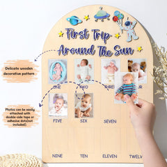 Naozinebi first year photo board showing monthly photo slots, ideal for a year-long timeline.
