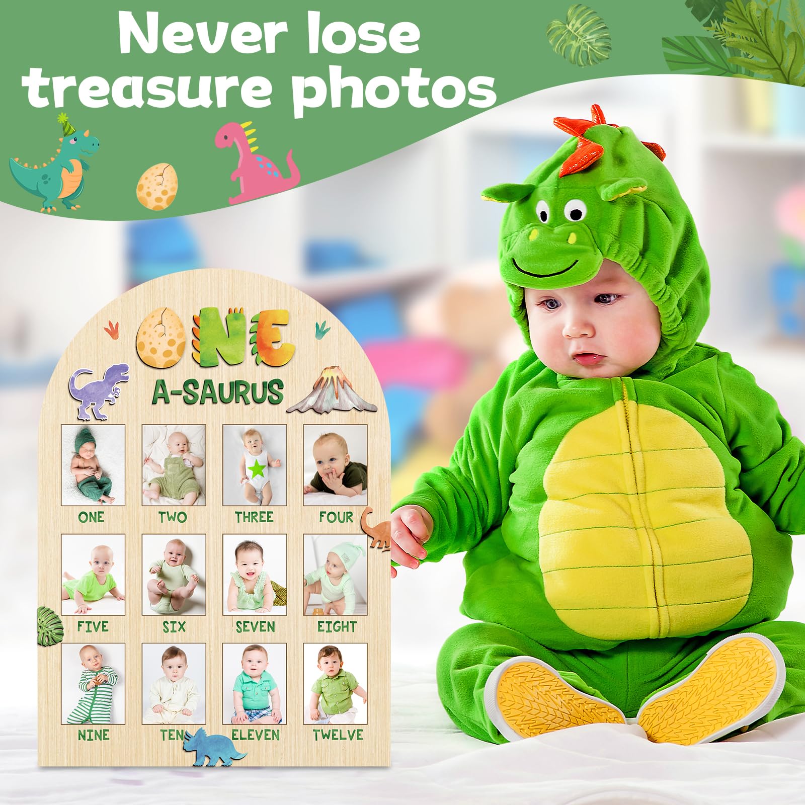 Naozinebi One A-Saurus Photo Board includes adhesive dots for easy mounting.