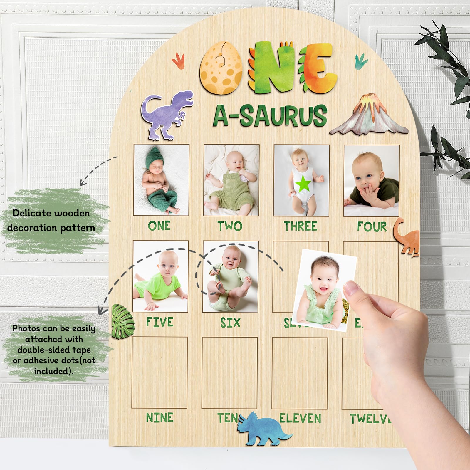 Naozinebi One A-Saurus Photo Board features durable solid wood construction for lasting keepsakes.