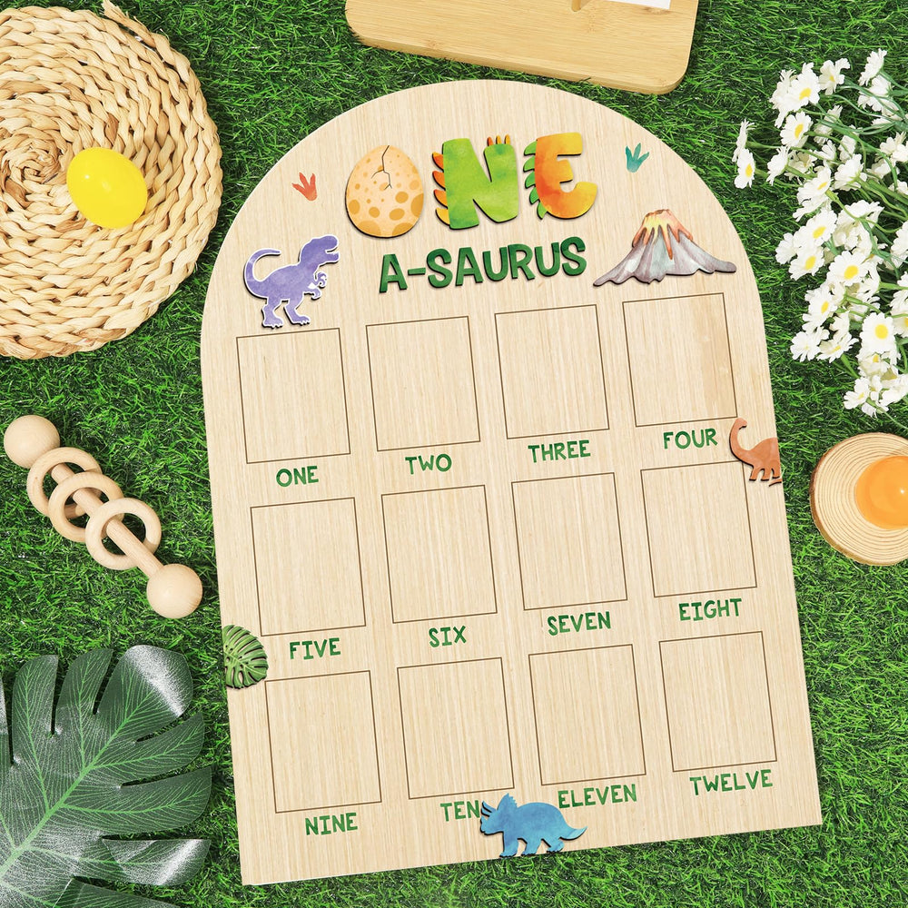 Naozinebi One A-Saurus Photo Board displays 2 x 2.8 inch photos for milestone memories.