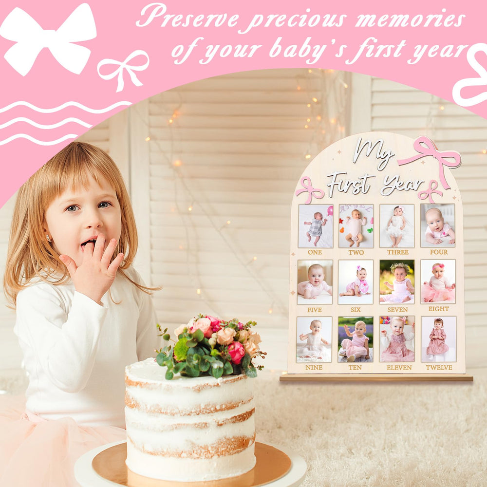 Naozinebi pink bow first year board with slots ready for memories