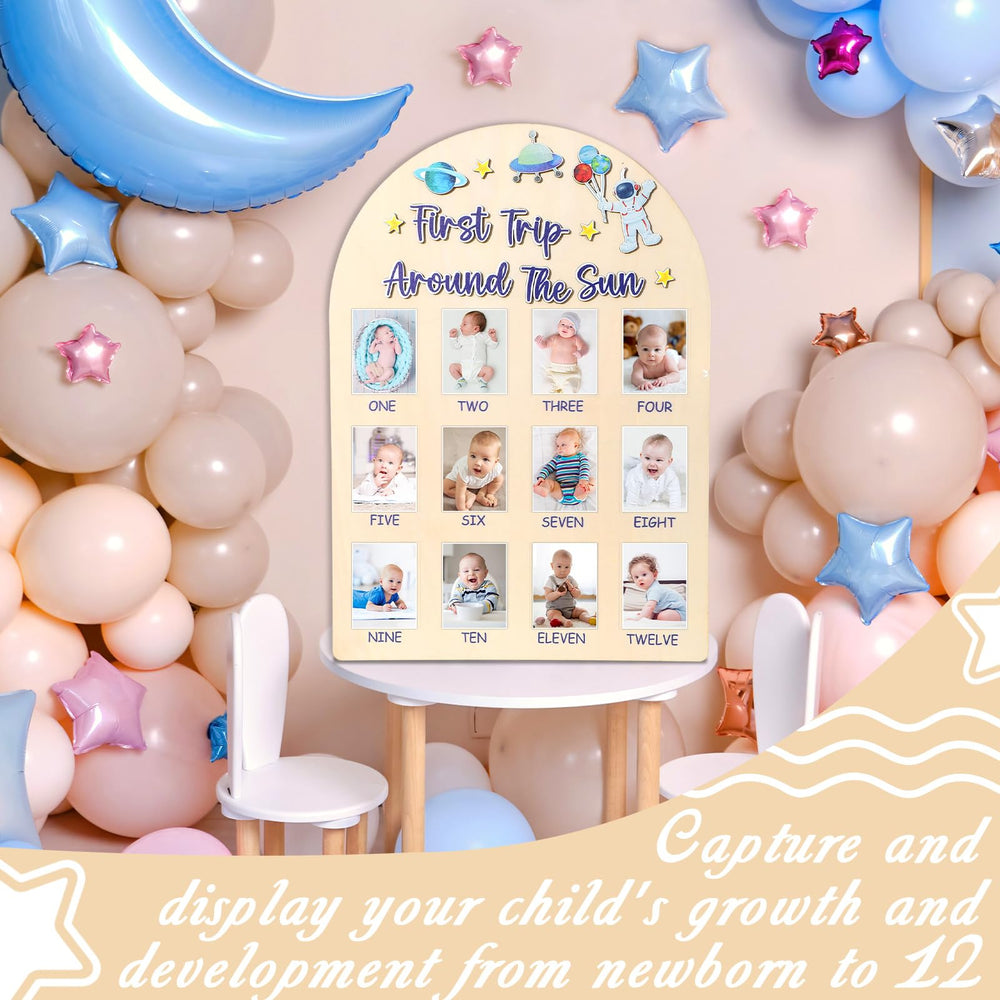 Naozinebi keepsake photo board brings a space vibe to milestone memories.