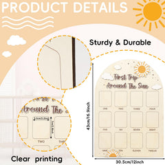 Naozinebi sun-design decor enhances birthday party ambiance with a keepsake milestone timeline.
