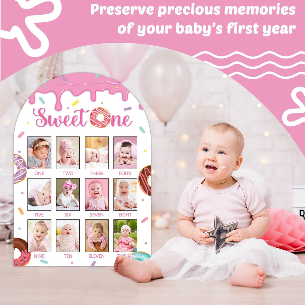 Naozinebi Sweet One photo board donut illustrations add playful charm to the keepsake