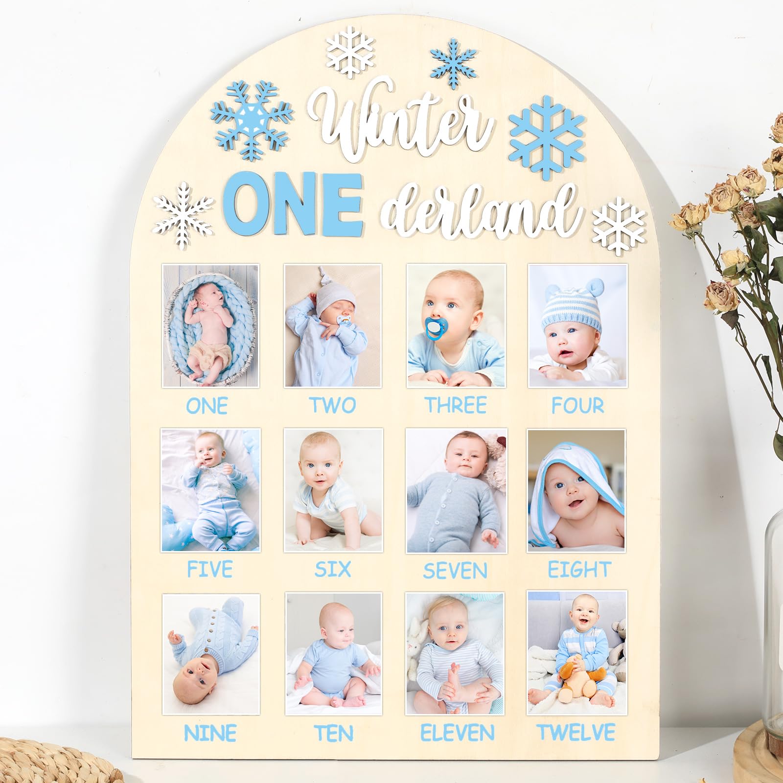 Naozinebi Winter ONEderland board closeup showcases a milestone keepsake for nursery decor.