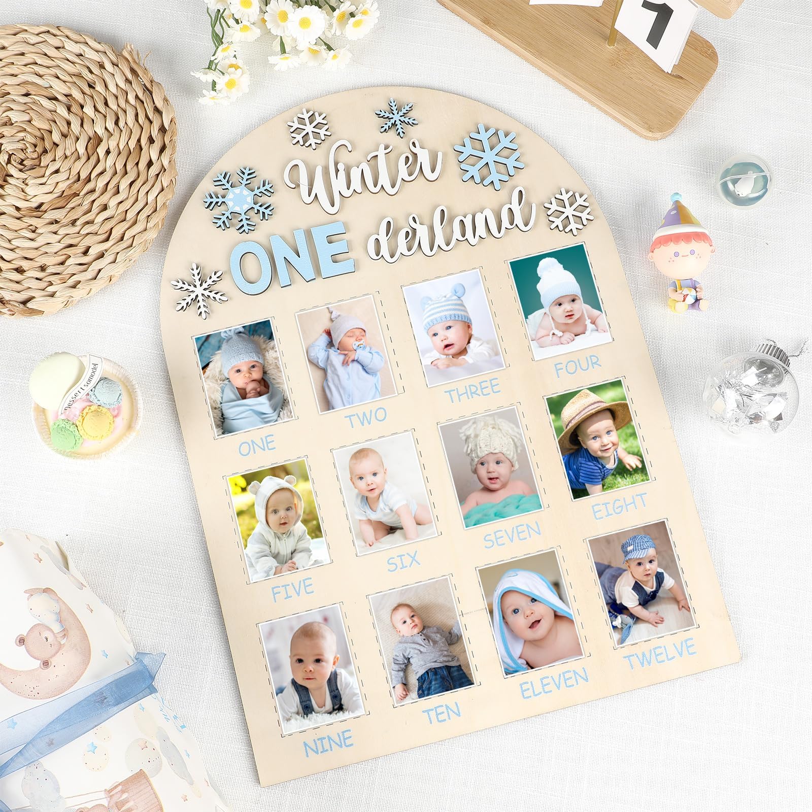 Naozinebi Winter ONEderland board hanging display ready for wall or shelf.