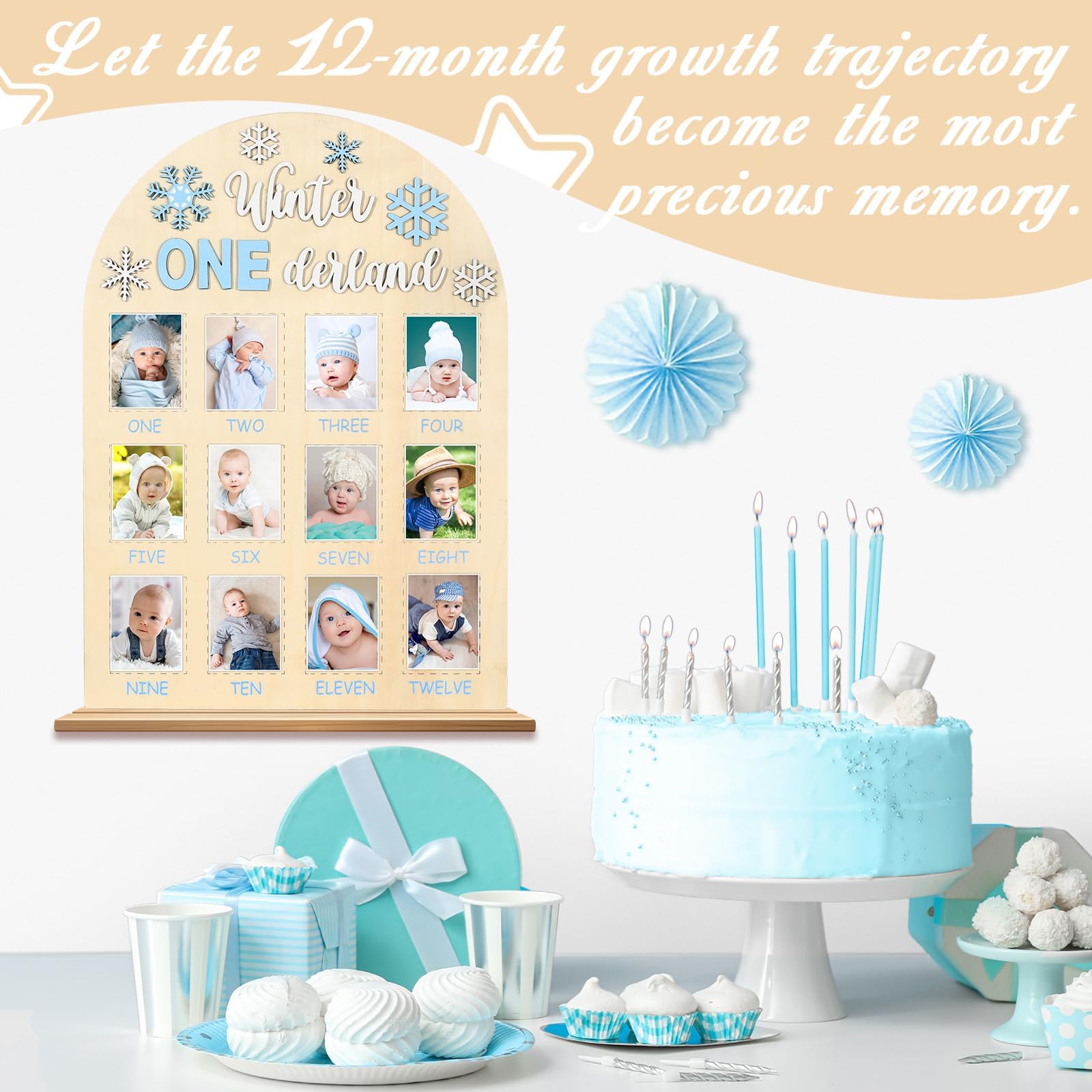 Naozinebi Winter ONEderland wooden display board fits photos 0-12 months.