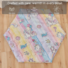 NapCure Hexagon Play Mat unicorn pattern invites tummy time and sensory exploration