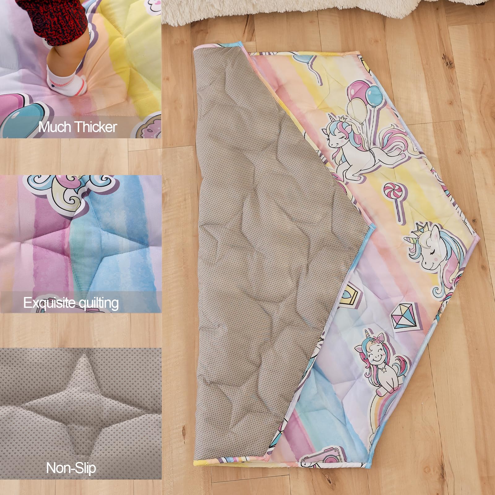 NapCure hexagon play mat with non-slip backing keeps baby safe during play