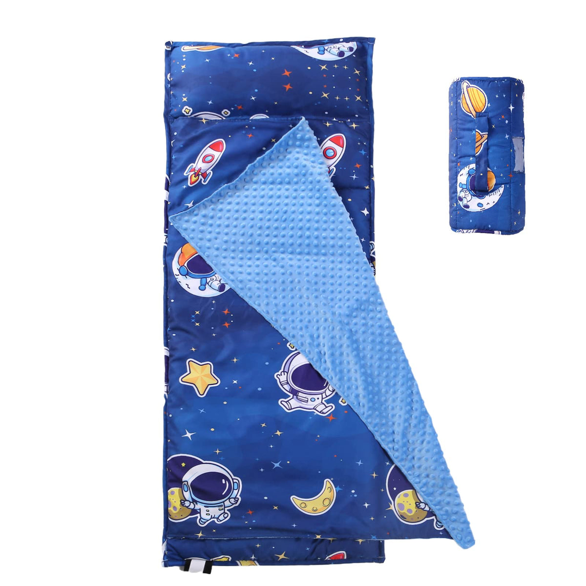 NapCure toddler nap mat rolled with carry handle for easy travel