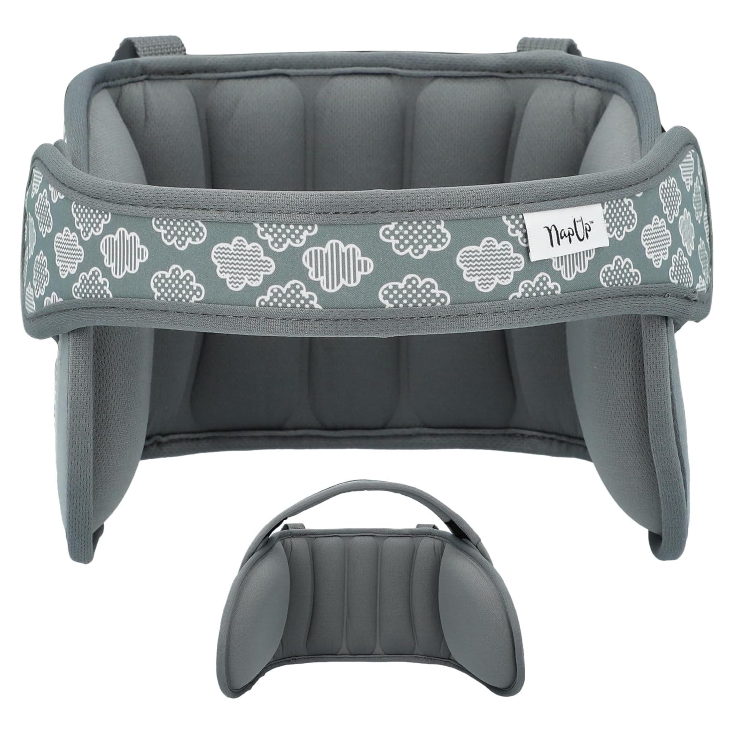 NAPUP adjustable head-support front view keeps little heads steady for car naps.