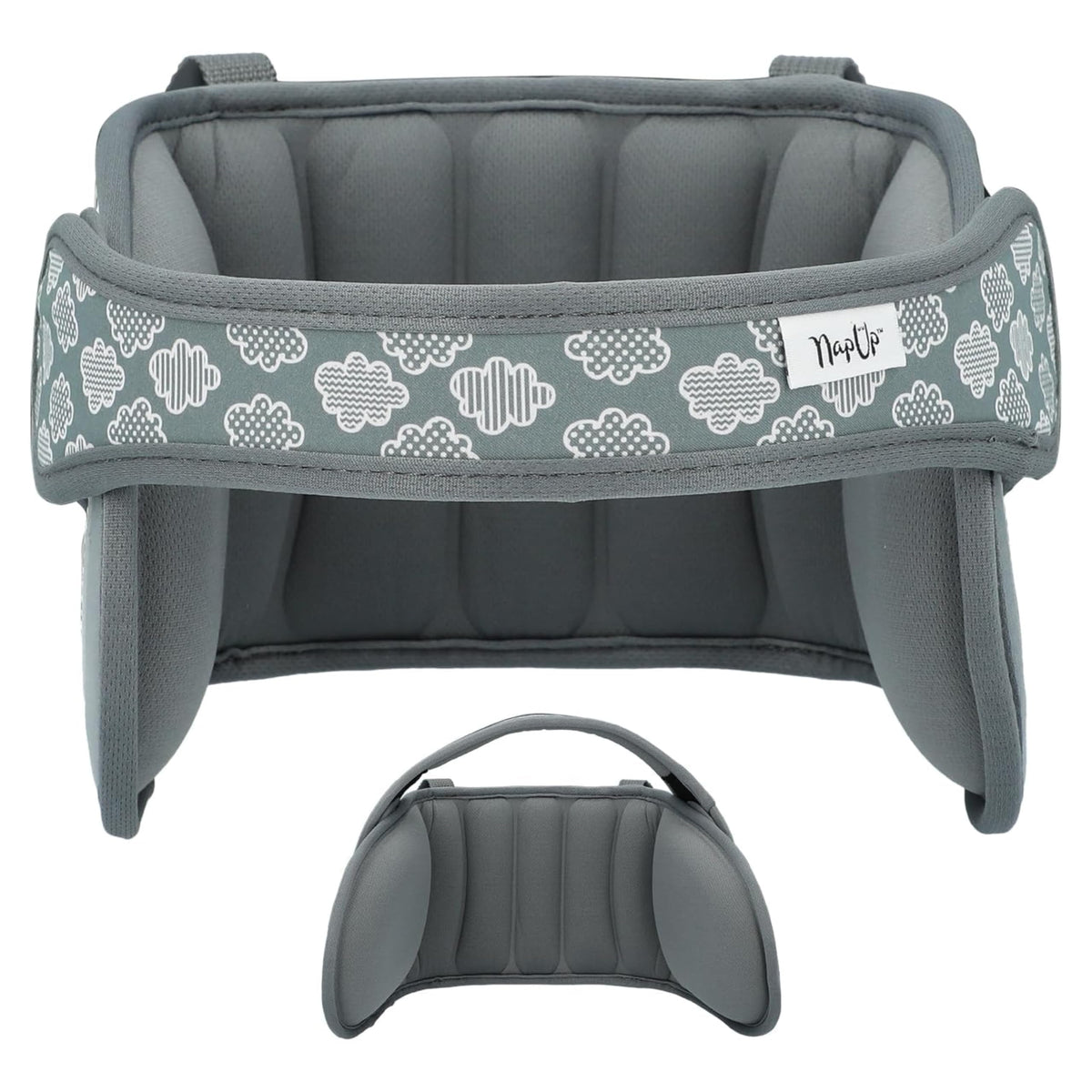 NAPUP adjustable head-support front view keeps little heads steady for car naps.