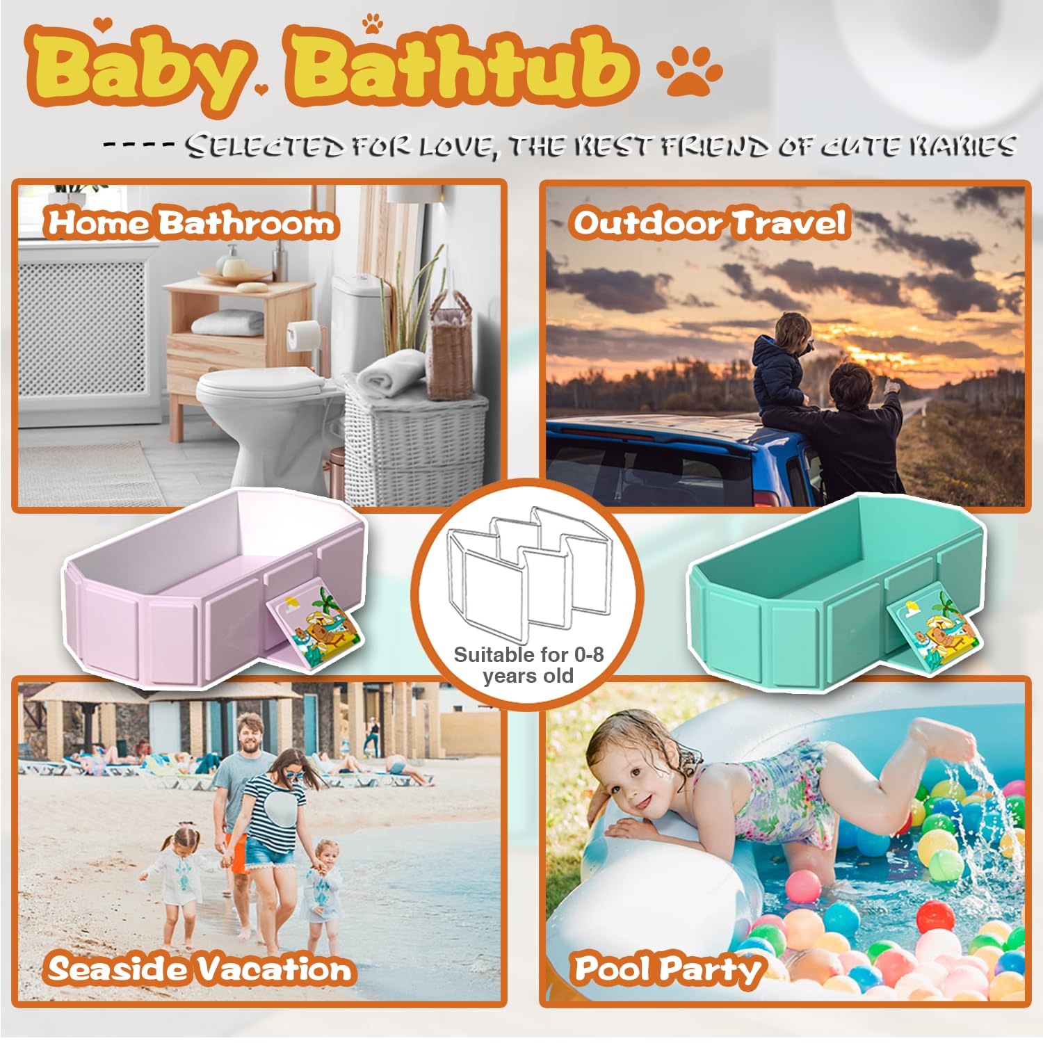 Naruning baby foldable bath tub pink folded for compact storage.