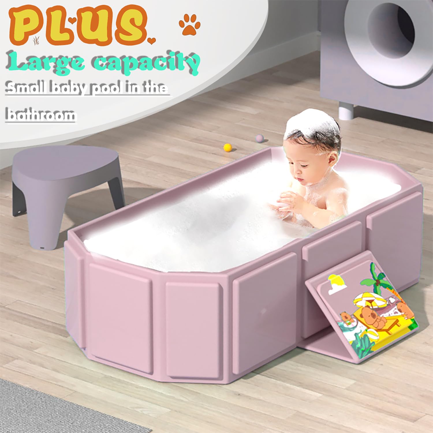 Naruning bath tub pink close-up of drain plug for easy drainage.