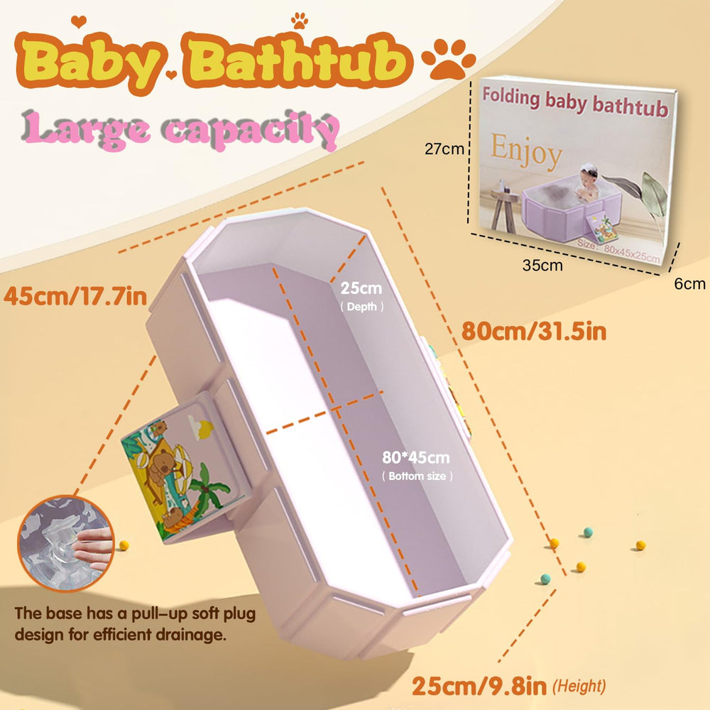 Naruning foldable bath tub pink non-slip base and sturdy frame.