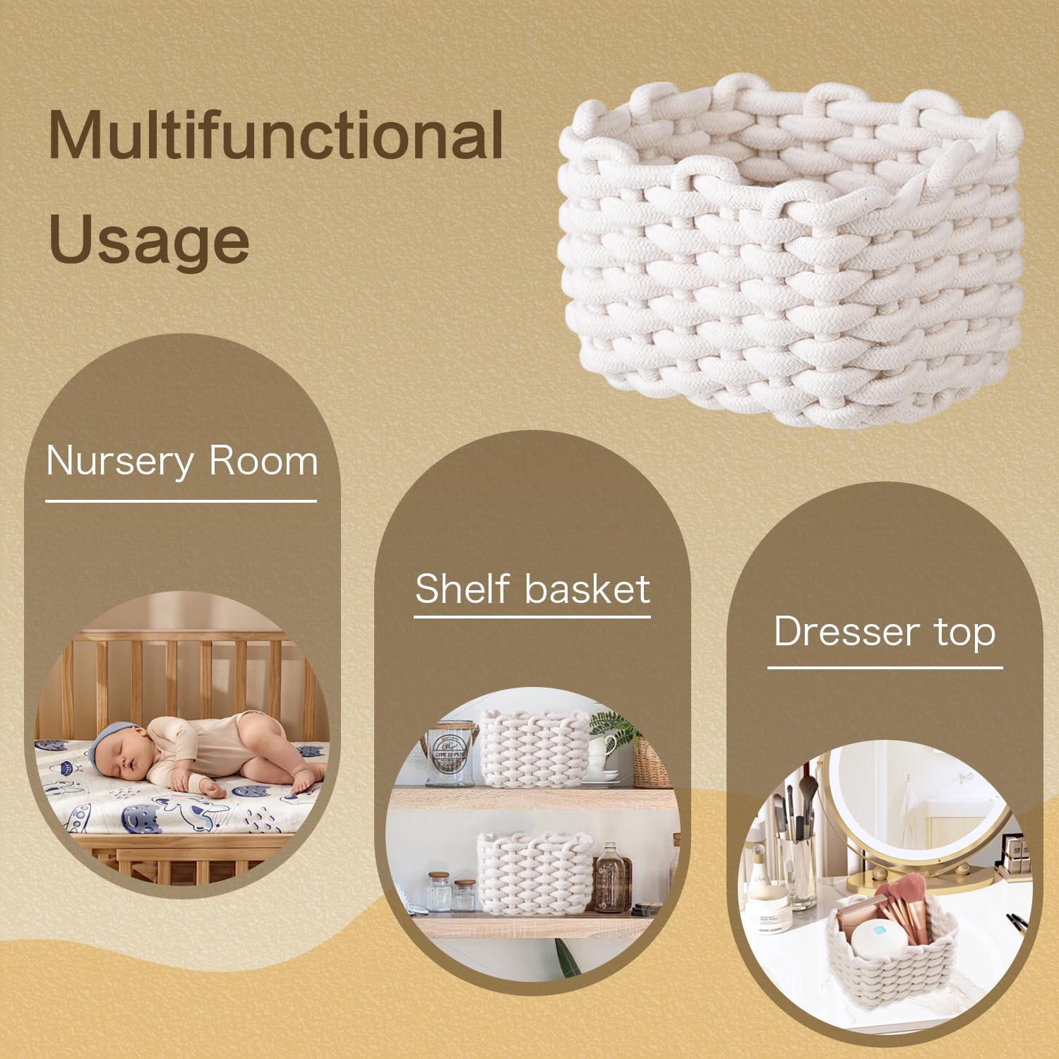 Nashibowu bathroom storage basket holds toiletries with soft texture.