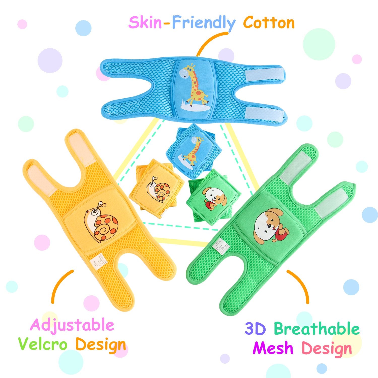 NASHRIO baby knee pads with adjustable straps secured on a knee.