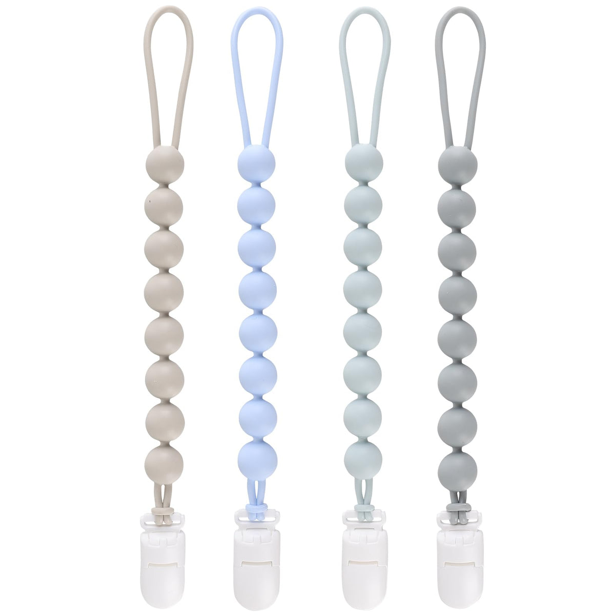 NASHRIO pacifier clip closeup beads, showing food-grade silicone texture for safe teething use