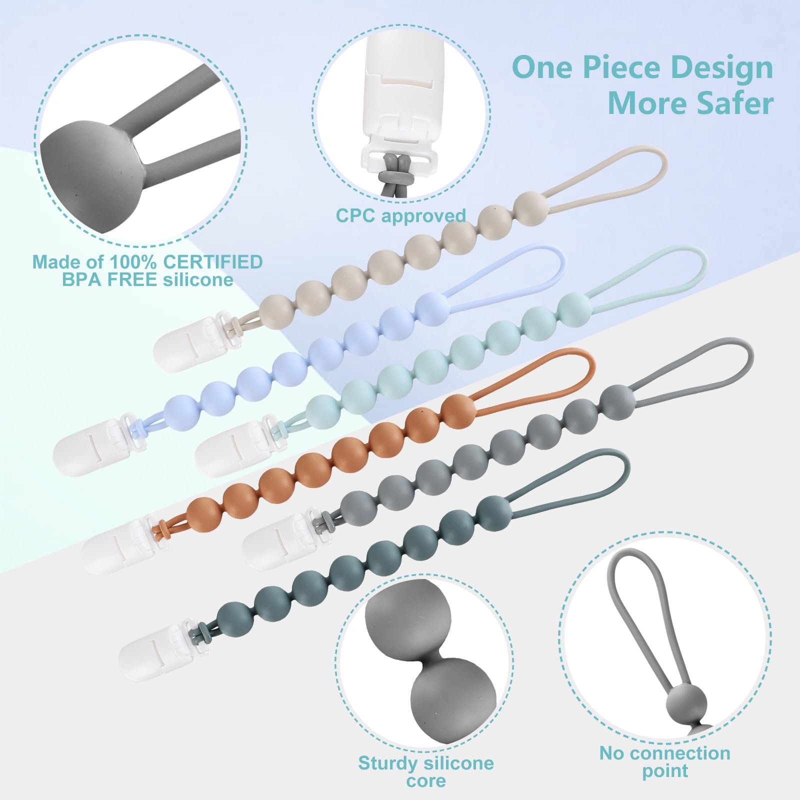 NASHRIO silicone beads close-up emphasize safety and teething texture.