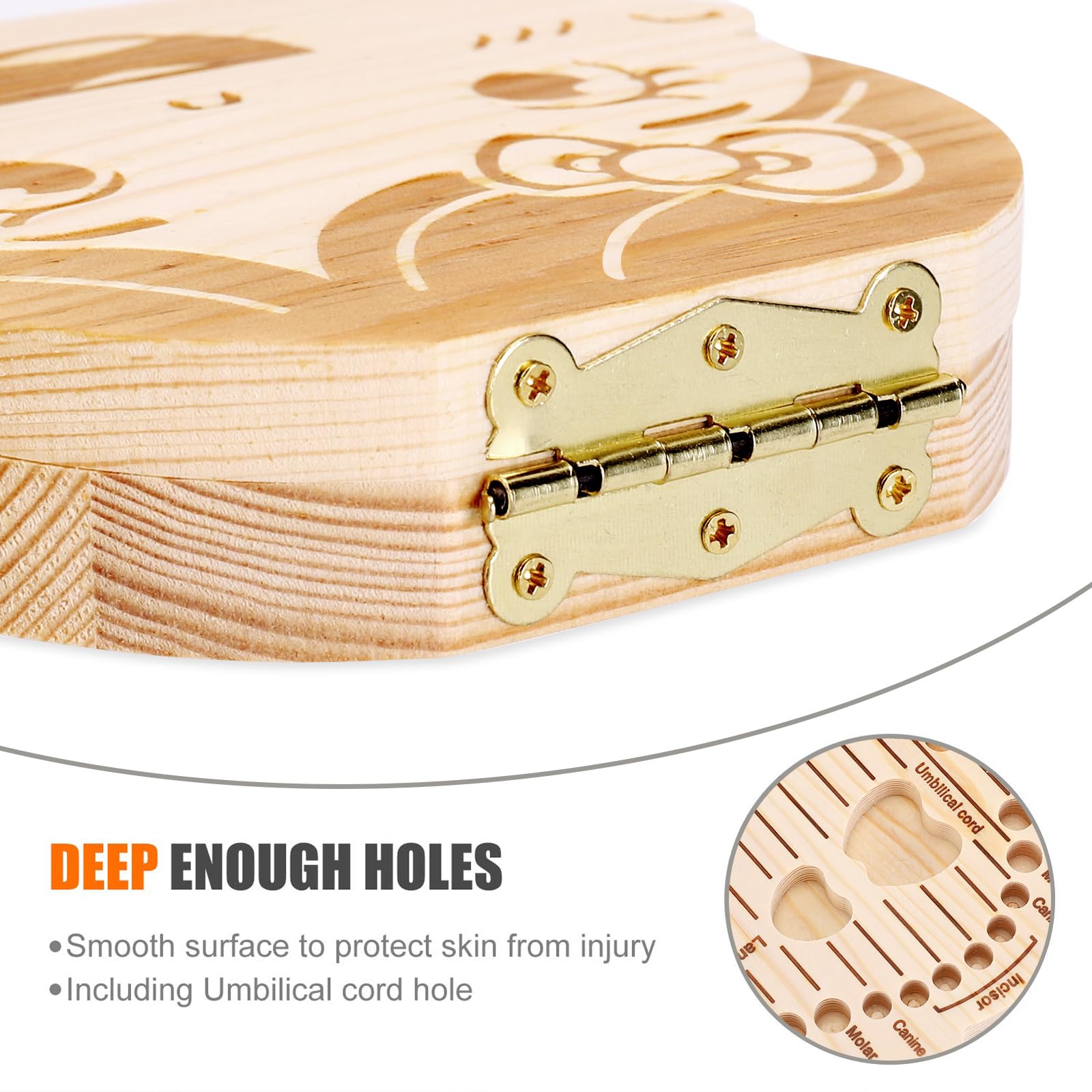 NASHRIO wooden baby teeth keeper highlights natural material and durability.