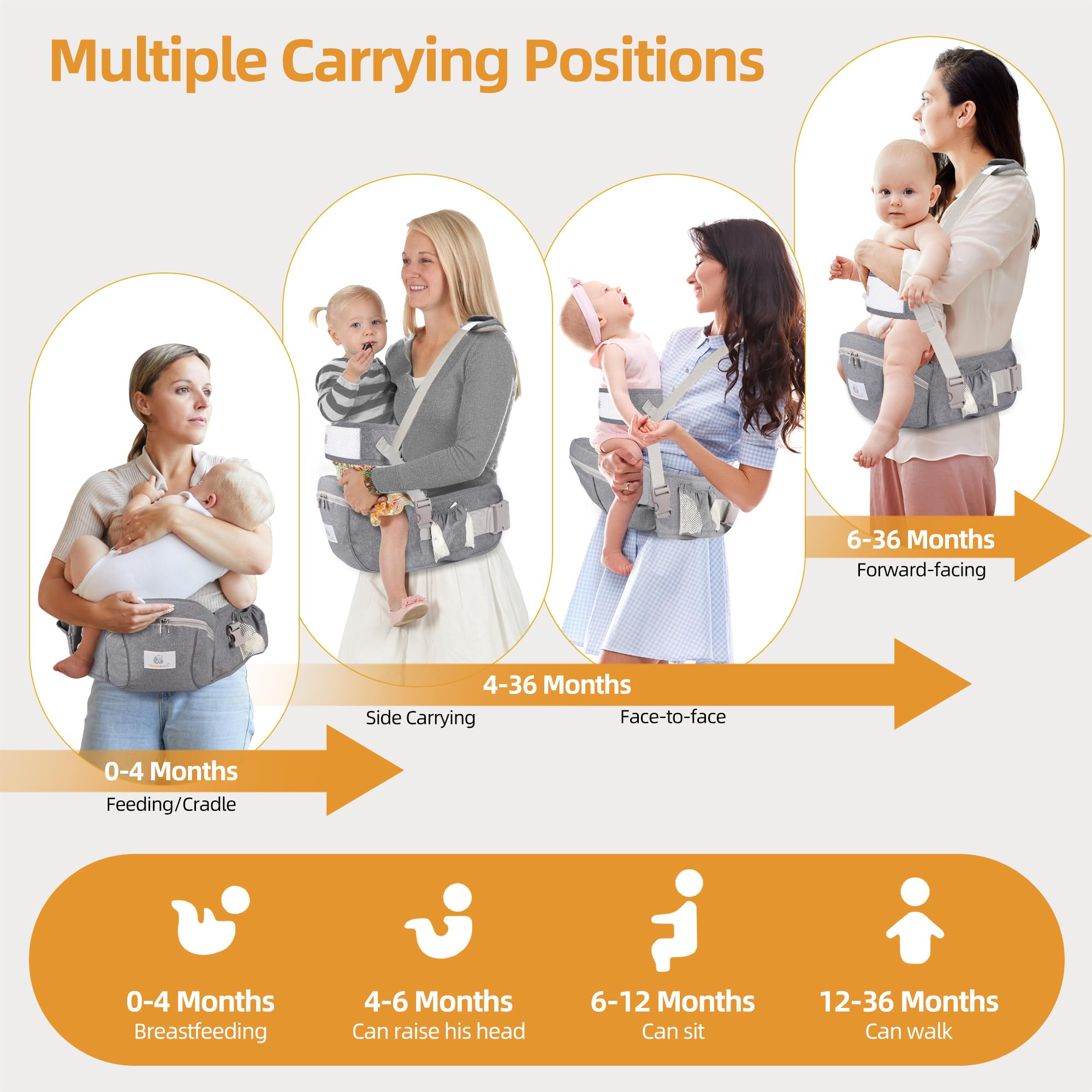 NASSBON baby-hip-seat-storage-pocket holds essentials within easy reach