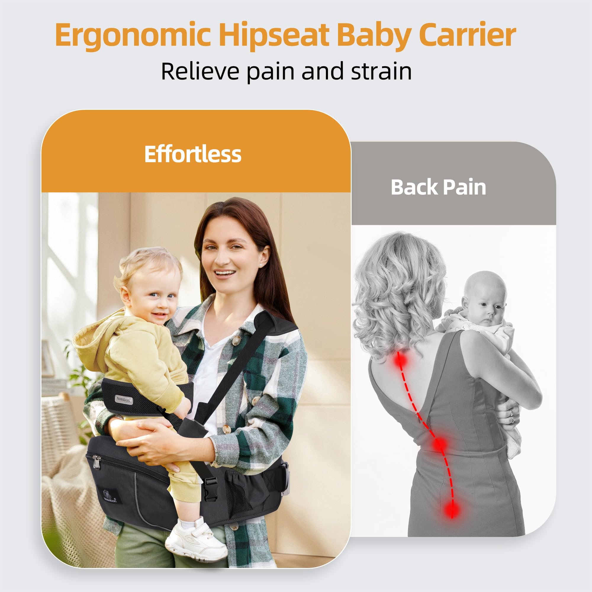 NASSBON hip seat travel-compact design – lightweight carrier for on-the-go parents.