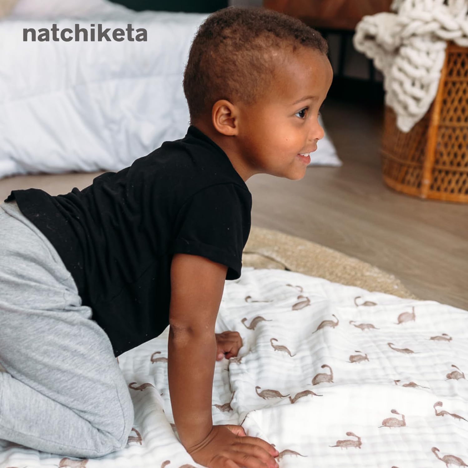 Natchiketa neutral-dot pattern shows gender-neutral design suitable for any nursery