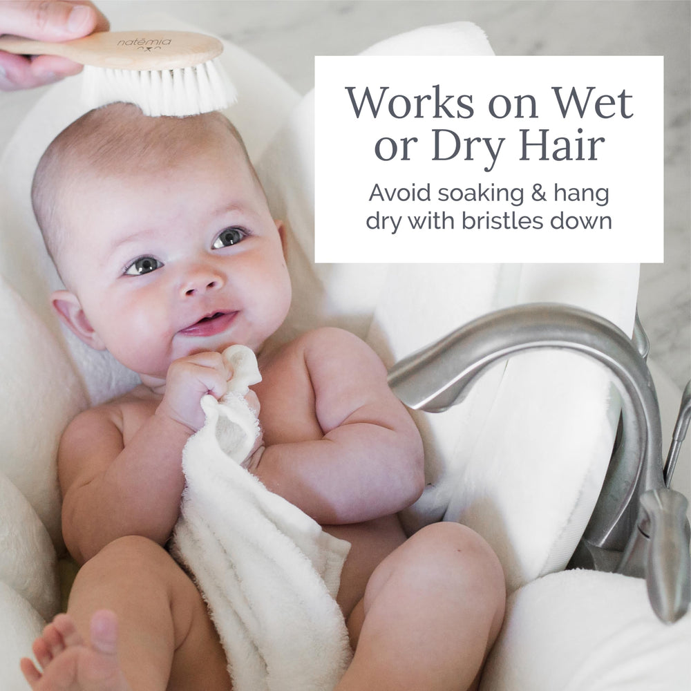 Natemia gentle-touch brush for comforting infant grooming routines.