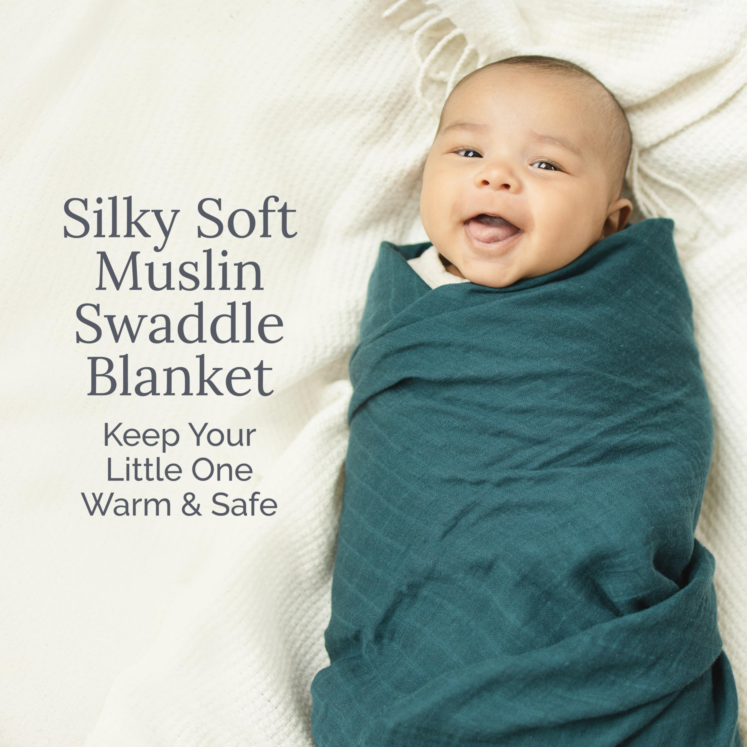 Natemia Muslin Blanket folded reveals generous 47x47 inch size and cozy drape