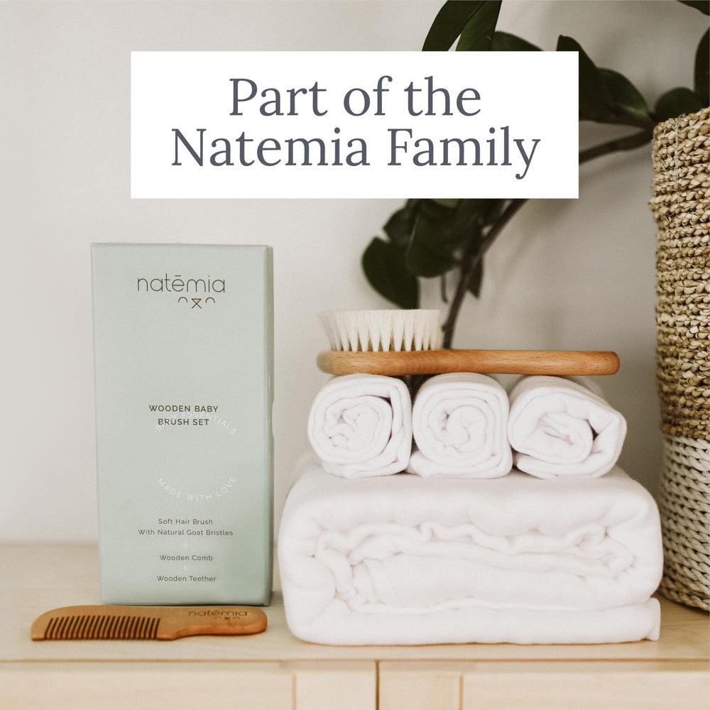 Natemia Muslin Blanket gift-packaging closeup suggests ideal baby gift