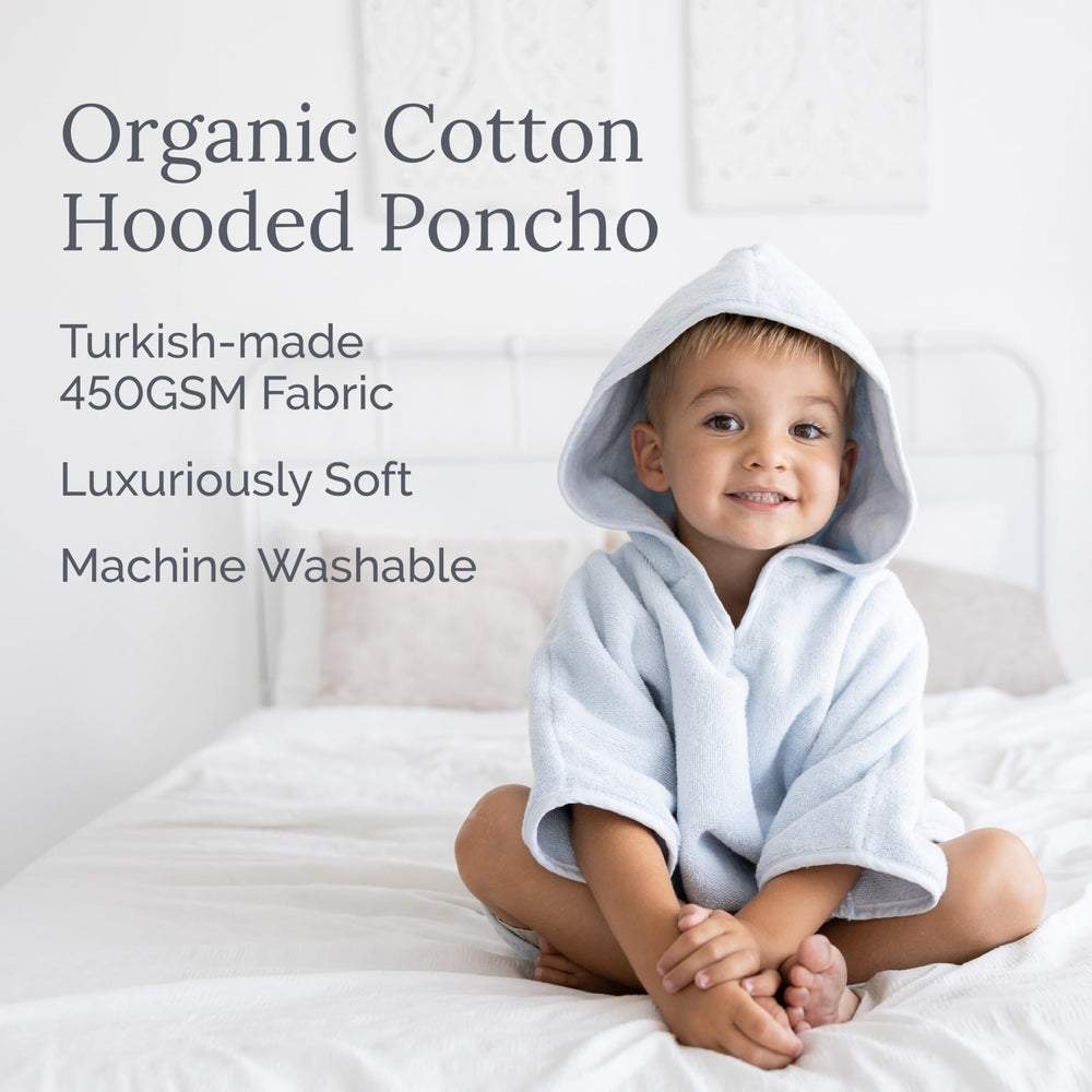 Natemia Towel Poncho Kids Sage 450gsm absorbent yarn during use.