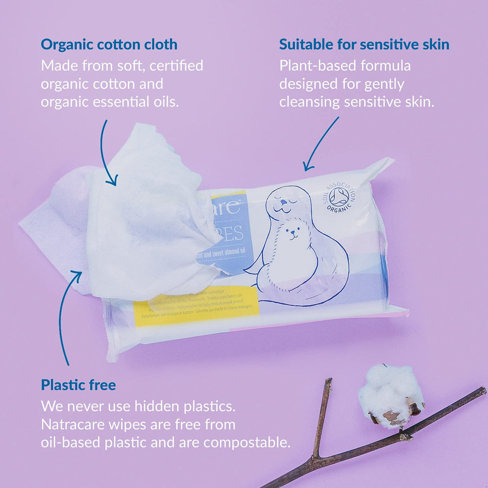 Natracare wipes detail apricot oil for natural conditioning.