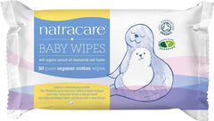 Natracare baby wipes closeup shows soft cotton and organic oils.