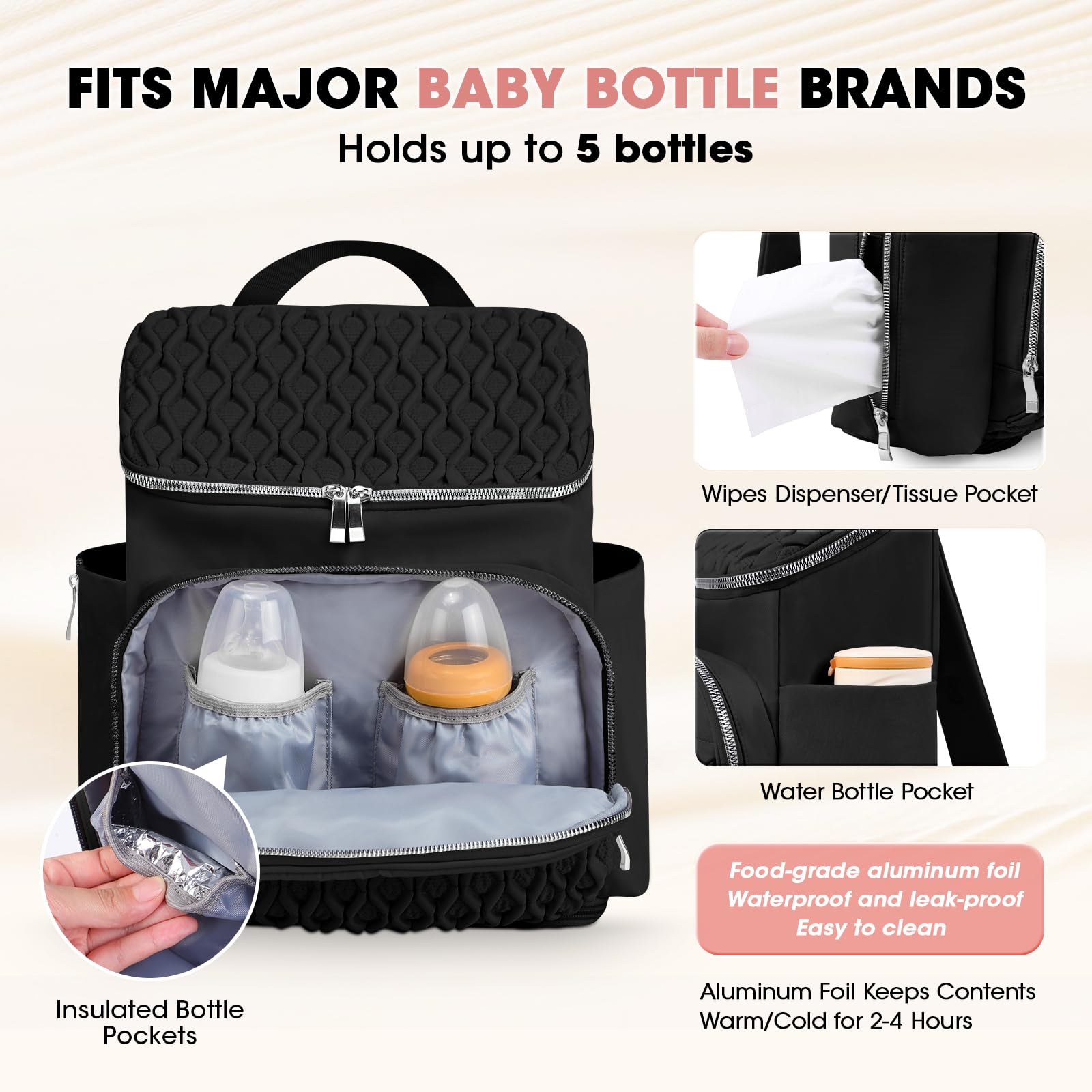 NatuFuse Baby Diaper Bag anti-theft back pocket provides secure storage for valuables