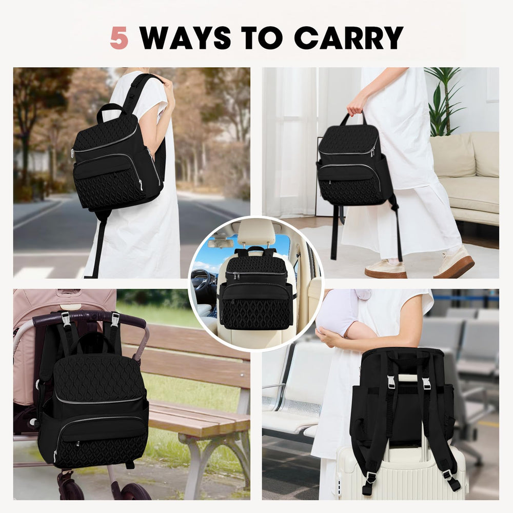 NatuFuse Baby Diaper Bag Expandable bottom zipper illustrates variable size from 18L to 22L