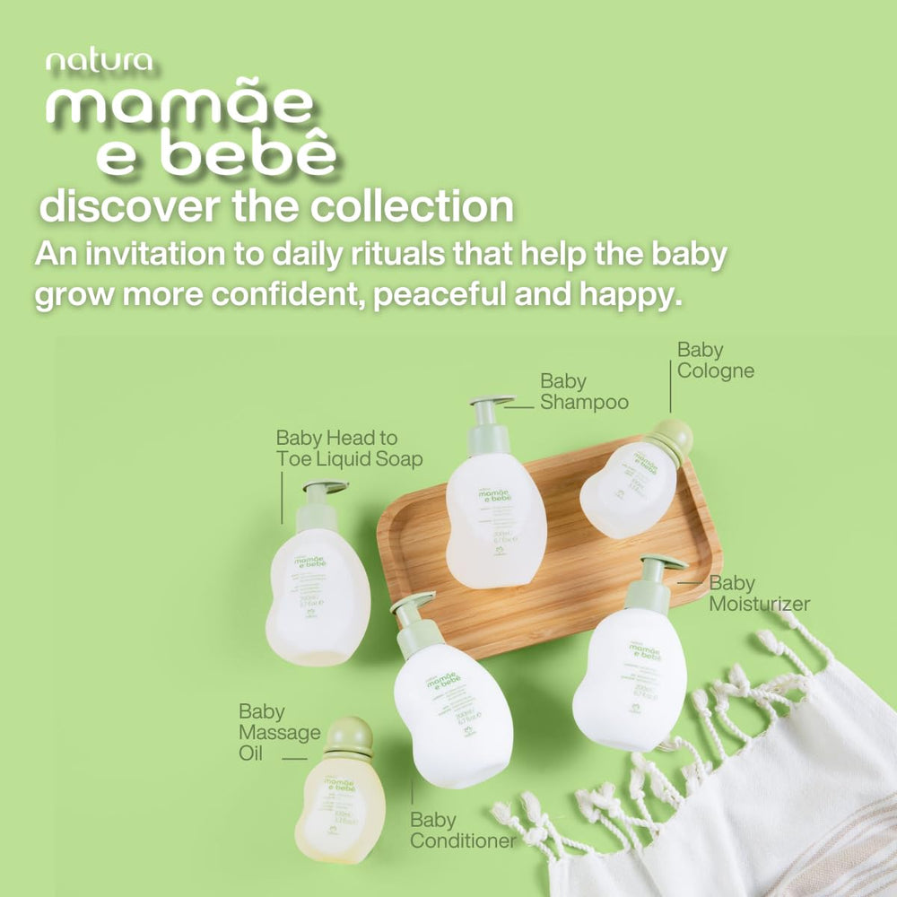 Natura Mamãe e Bebê Shampoo Refill Amazonian ingredients illustration highlights natural sourcing.