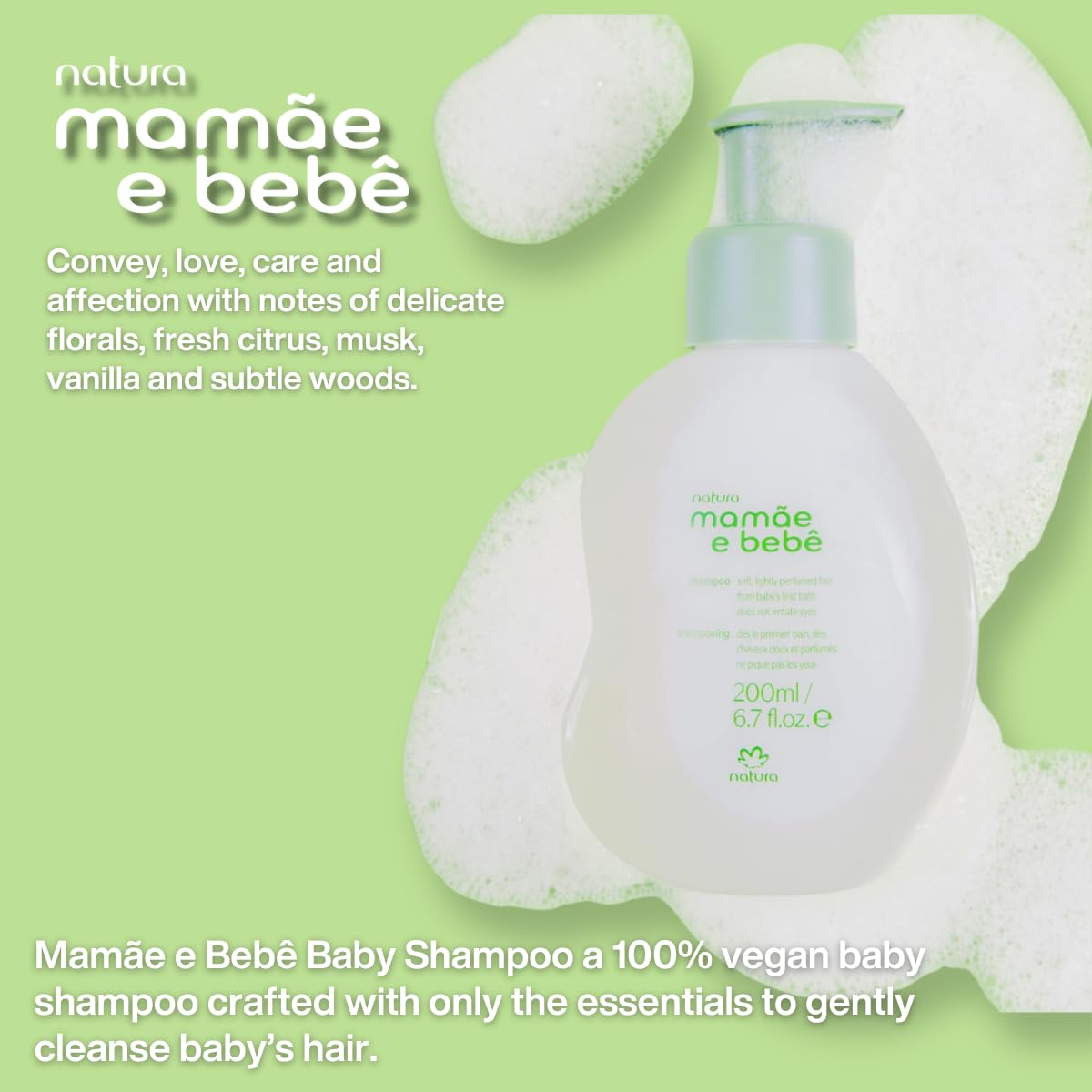 Natura Mamãe e Bebê Shampoo Refill bottle shows gentle, safe baby cleansing on the go.