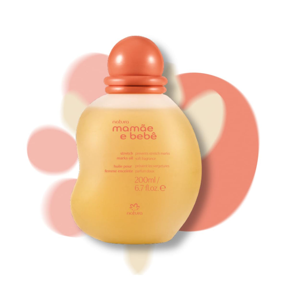 Natura Mamae e Bebe stretch oil bottle promotes elasticity-friendly skincare.